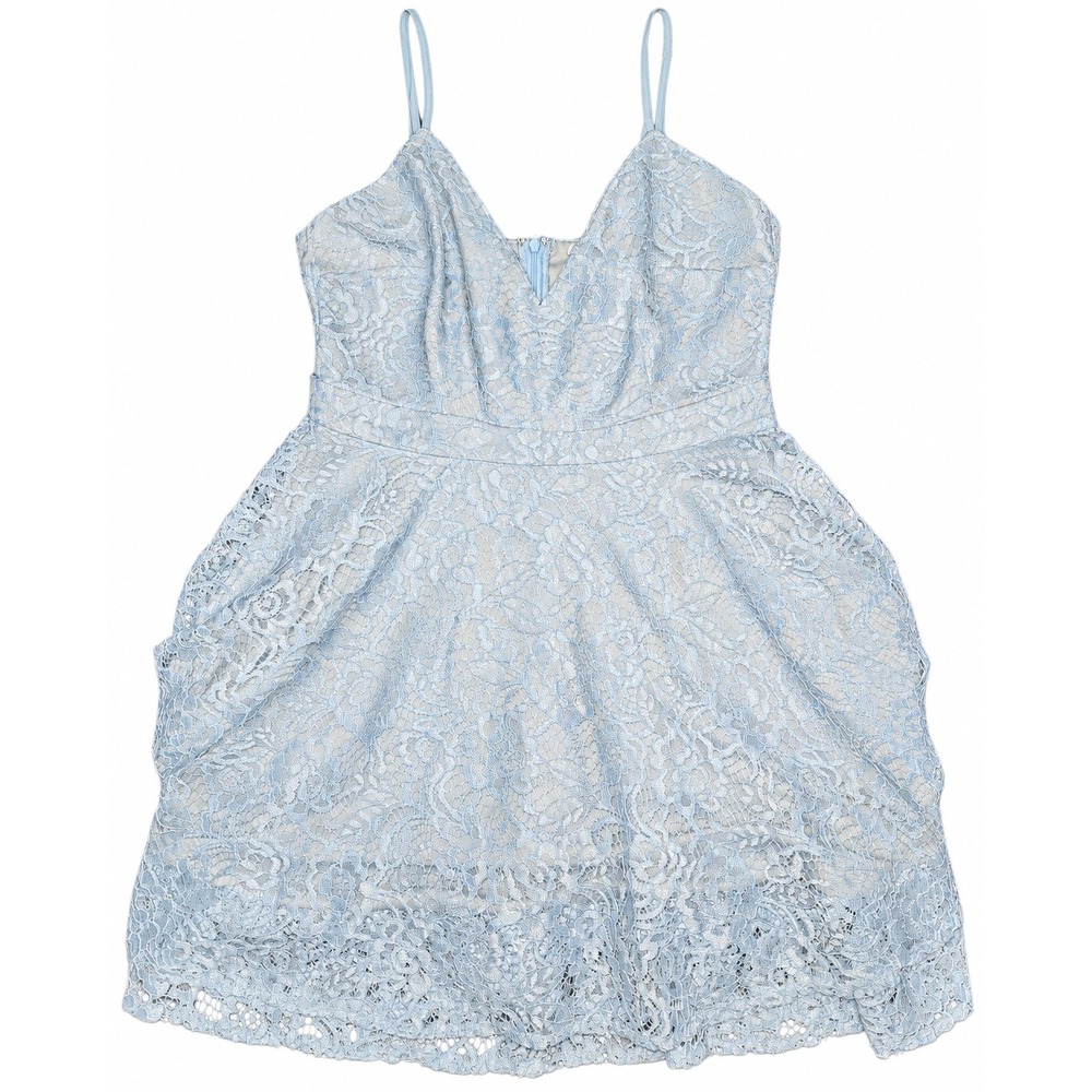 Fashion Nova Womens Light Blue Floral Lace Fit Flare Mini Dress Size L